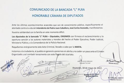Bancada PLRA “L” exige sanción a autores del atentado contra intendente de P.J.C.