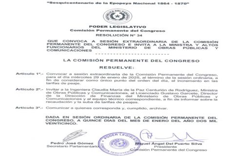 Comisión Permanente del Congreso recibirá a autoridades del MOPC