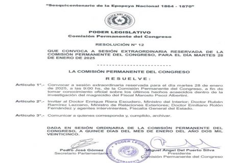 Sesión reservada para indagar sobre caso Pecci está fijada para este martes